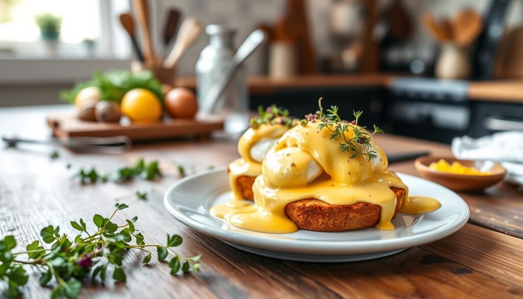 Hudson Valley eggs benedict emulsion techniques