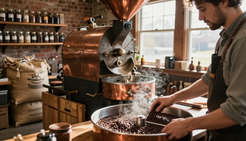 Hudson Valley small batch coffee roasters at work