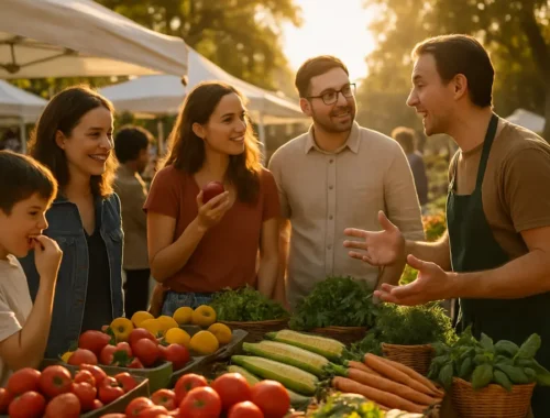 Eat Local Month table set with Washington apples, bread, and flowers