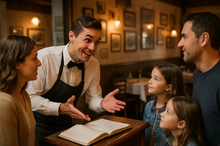 Friends reviewing a menu together before a summer restaurant visit
