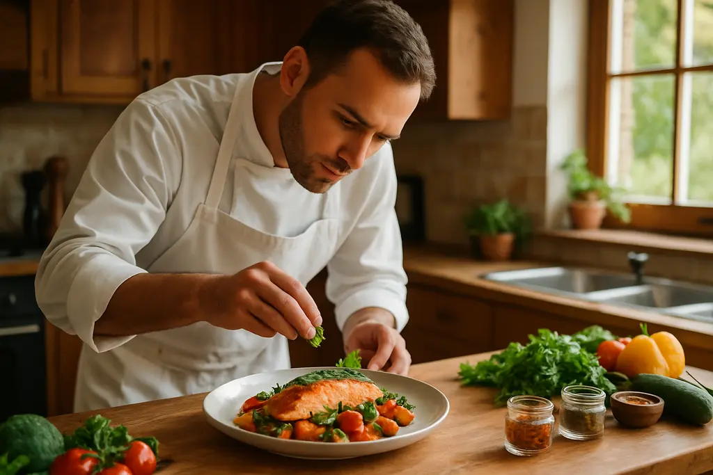 Private Chef Offerings with plated seasonal dinner at a home table
