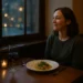solo dining place setting at a quiet restaurant counter with coffee and a menu