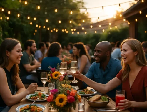 Hudson Valley patio table showing summer dining trends with local plates and glasses