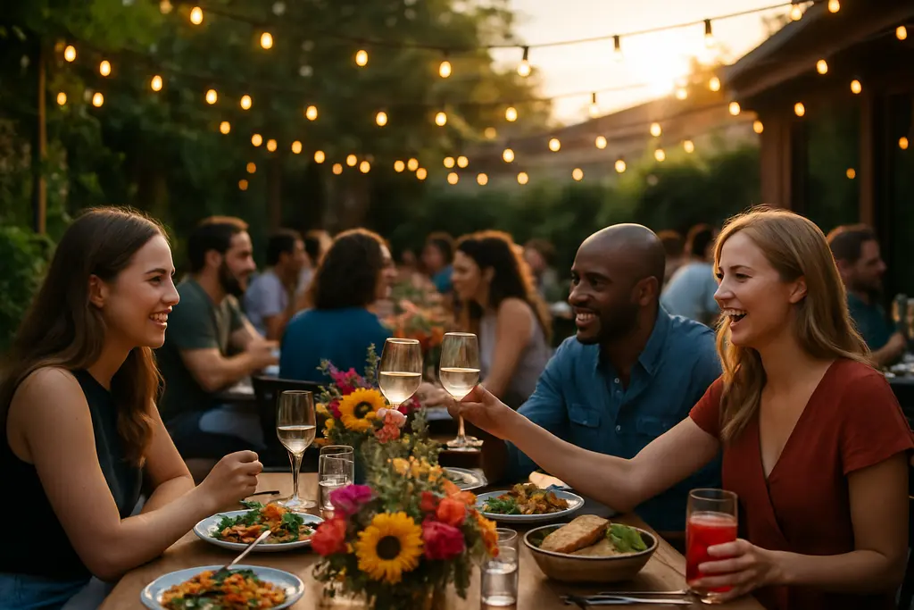 Hudson Valley patio table showing summer dining trends with local plates and glasses