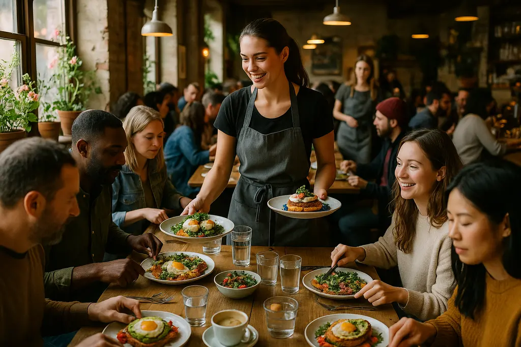 value brunch trends shown through coffee, small plates, and a sunny cafe table