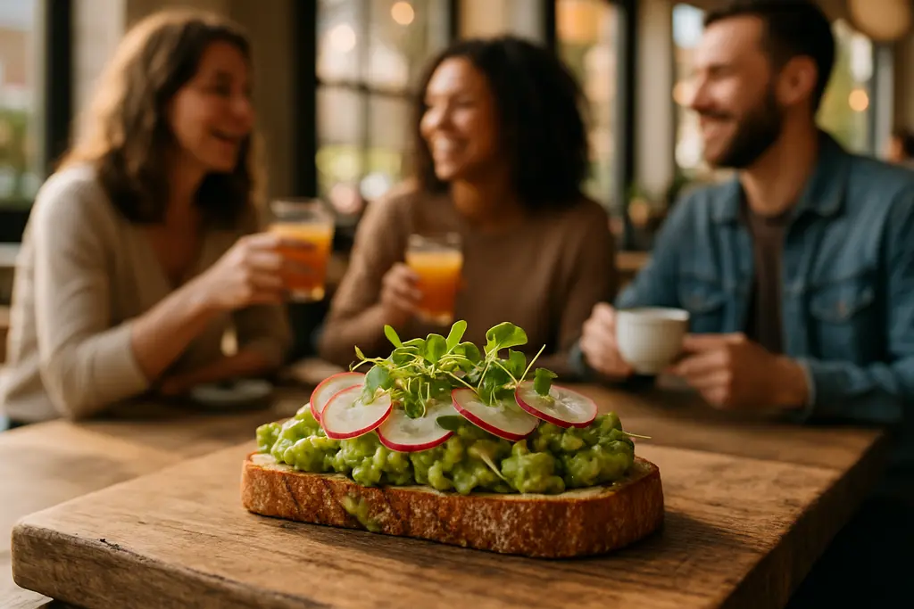 Boston Brunch Openings plates on a cafe table with coffee and fruit
