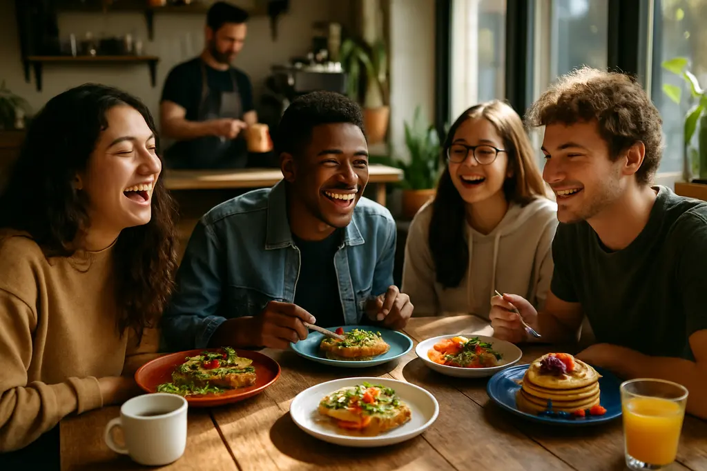 Campus dining trends shown through small brunch plates and tea on a cafe table