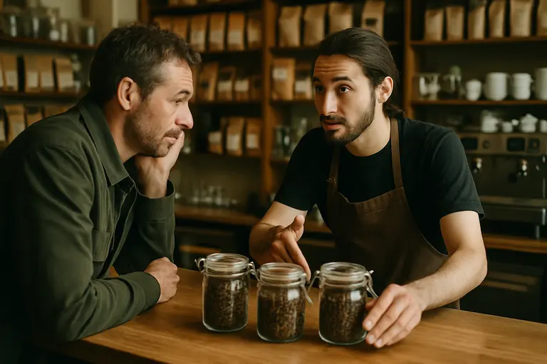 Friends seated at a cafe table with coffee and pastries