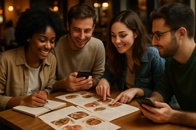 Diner writing reservation notes beside a phone and menu