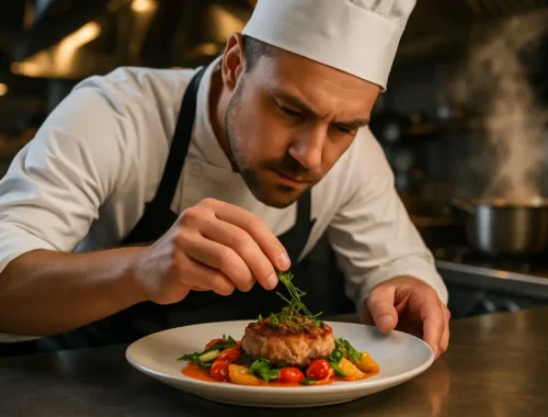 Ingredient Reporting Rules shown through a chef reviewing menu notes at a dining counter