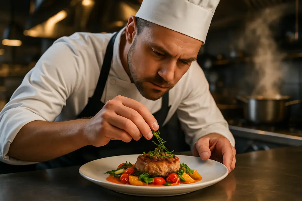 Ingredient Reporting Rules shown through a chef reviewing menu notes at a dining counter