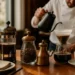 Personal Chef Houston planning notebook beside coffee cups and place settings