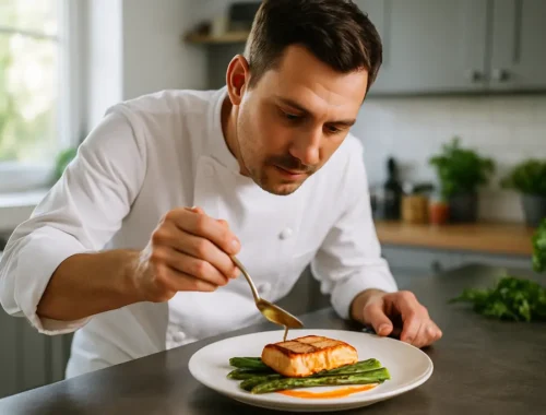 Personal Chef Services dinner with plated courses and shared dishes at a home table