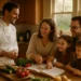 Notebook of private chef questions beside a plated family-style dinner