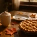autumn brunch menus with squash, cider, pancakes, and coffee on a cafe table