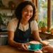 Cheerful coffee spaces with warm seating and cups on a cafe table