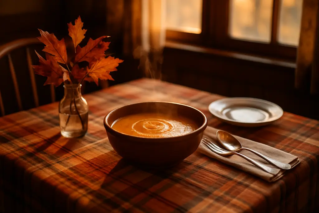 comfort food tasting menus with warm fall courses and coffee on a dining table