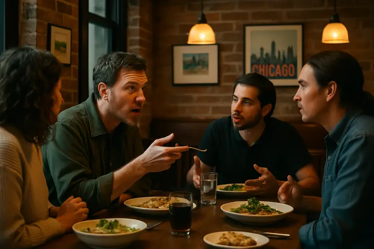 Diner reviewing a tasting menu beside a glass of water at a restaurant table
