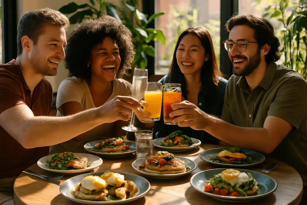 Friends sharing small plates during happy hour promotions at a cozy Hudson Valley cafe