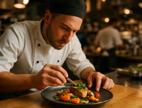 Ingredient Reporting Rules menu notes beside a plated restaurant signature dish