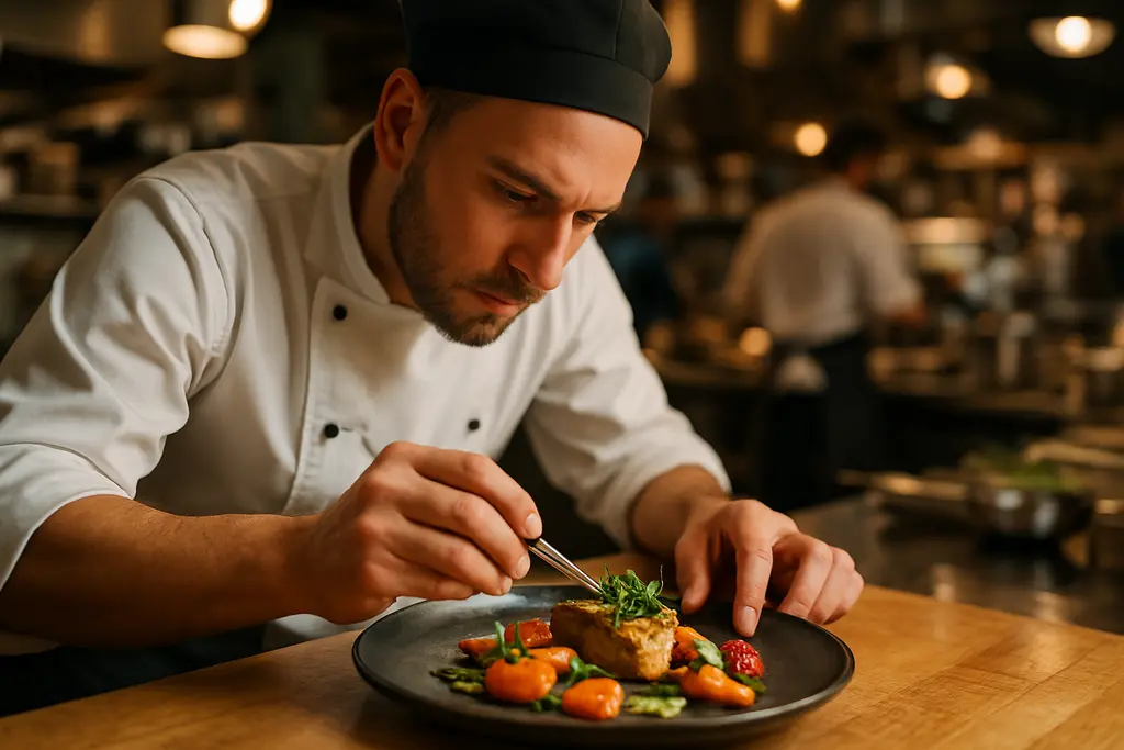 Ingredient Reporting Rules menu notes beside a plated restaurant signature dish