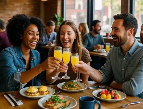 Longmont Restaurant Week brunch table with coffee, juice, and morning plates