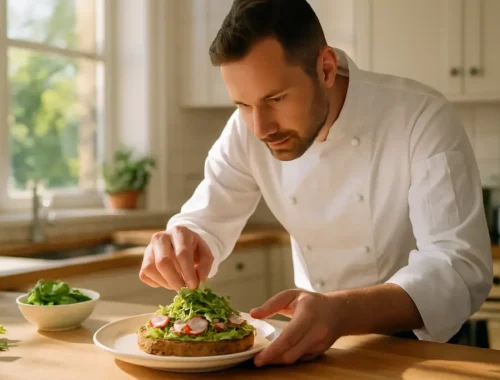 personal chef questions for a brunch table set with coffee, fruit, and serving plates