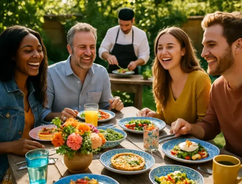Personal chef services setup with brunch dishes on a home kitchen counter
