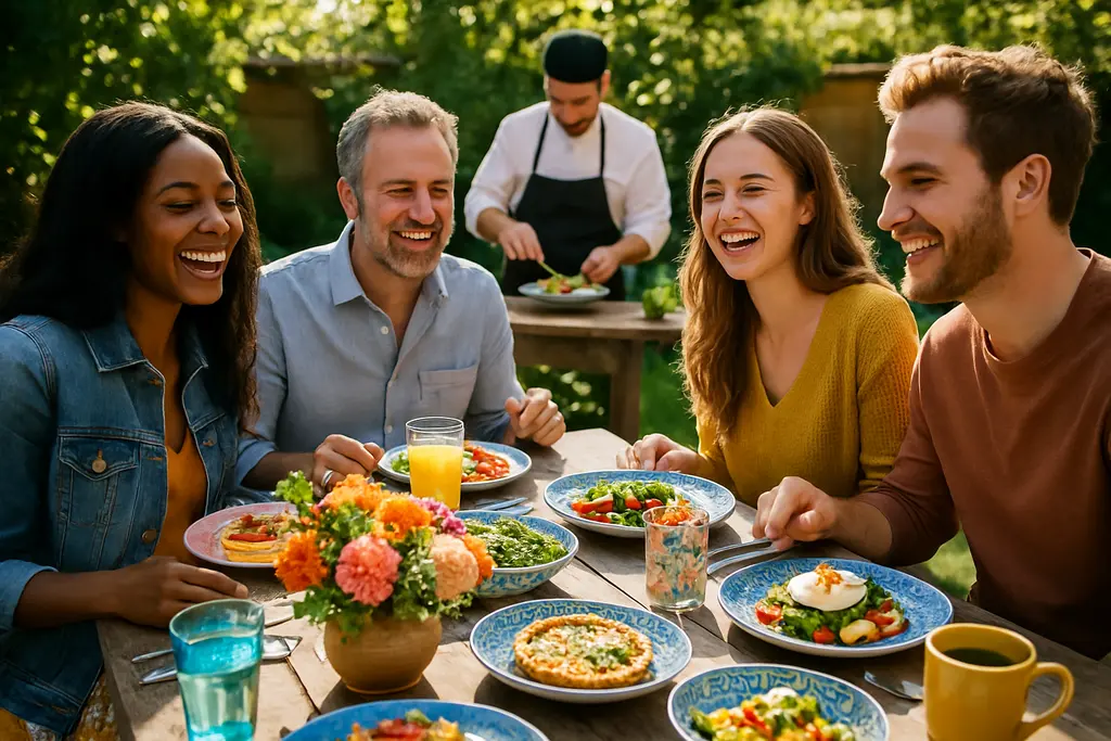 Personal chef services setup with brunch dishes on a home kitchen counter