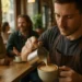 Pollinator coffee drinks on a café table with flowers and warm morning light