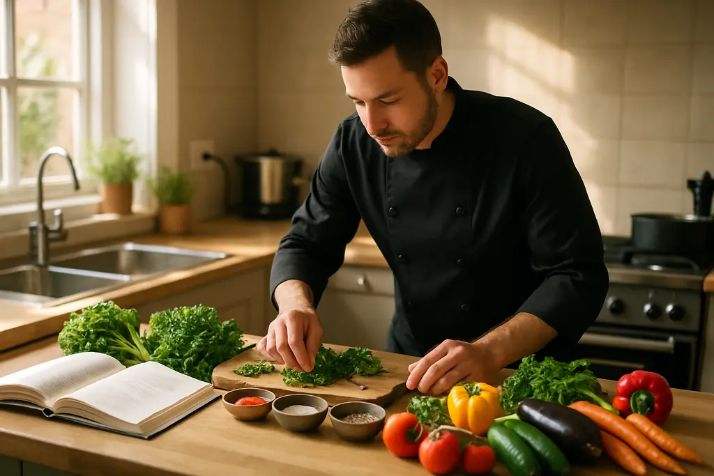 Private Chef Checklist beside coffee cups and brunch plates on a home dining table