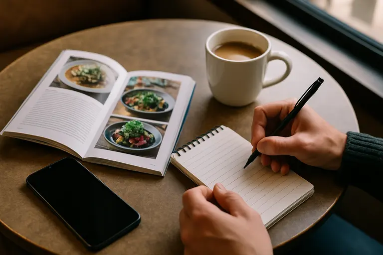 Reservation notebook beside a menu and water glass