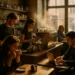 restaurant sales trends shown through coffee cups at a cafe counter