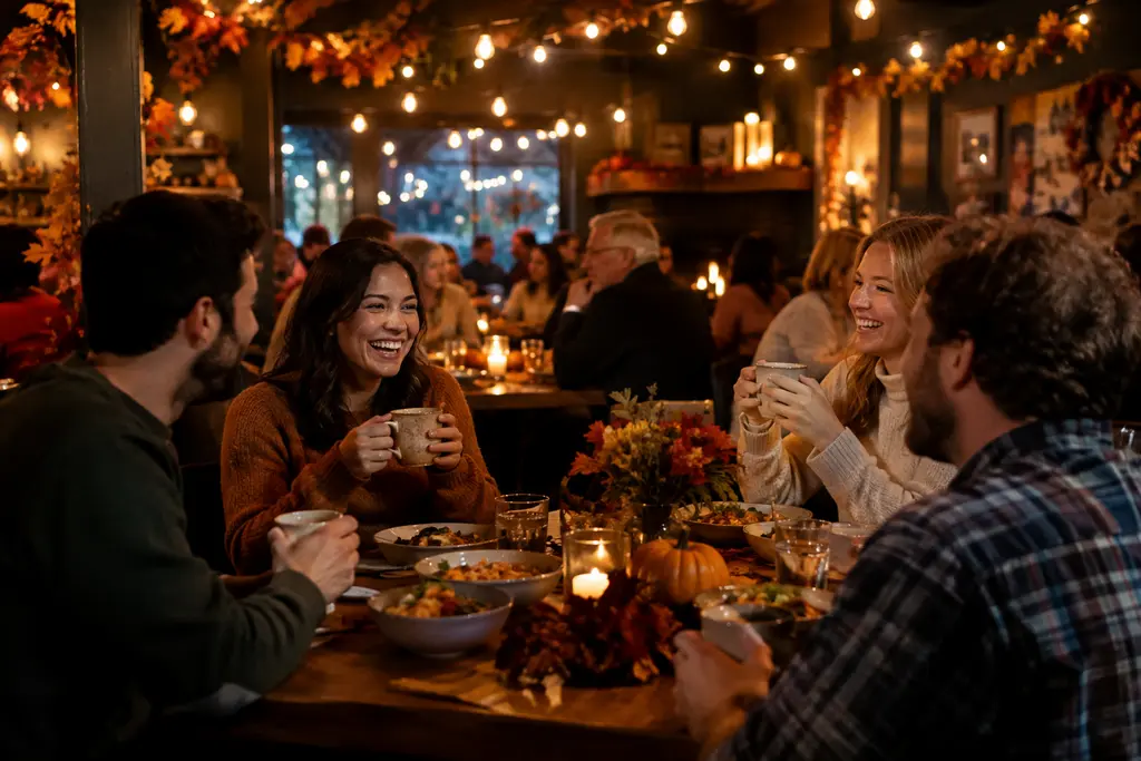 Seasonal Decor with warm candles, autumn produce, and a cozy Hudson Valley dining table