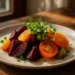 September Seasonal Menus with corn, tomatoes, apples, and squash on a restaurant prep table
