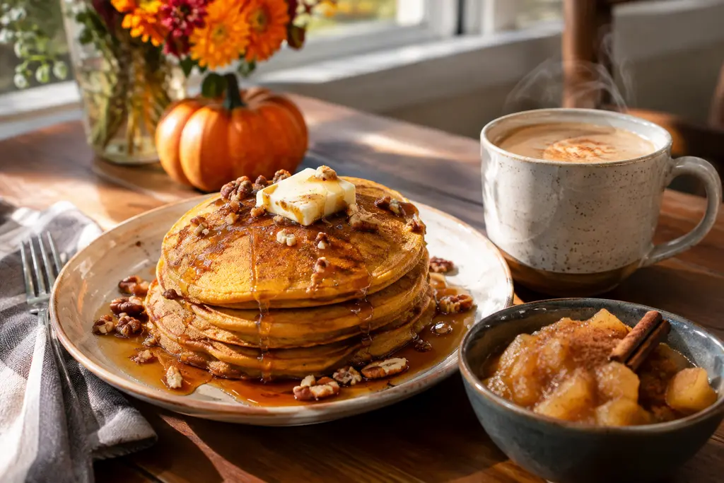 Smack Dab Fall Menu brunch sandwich with squash, mushrooms, cider donut, and warm drink