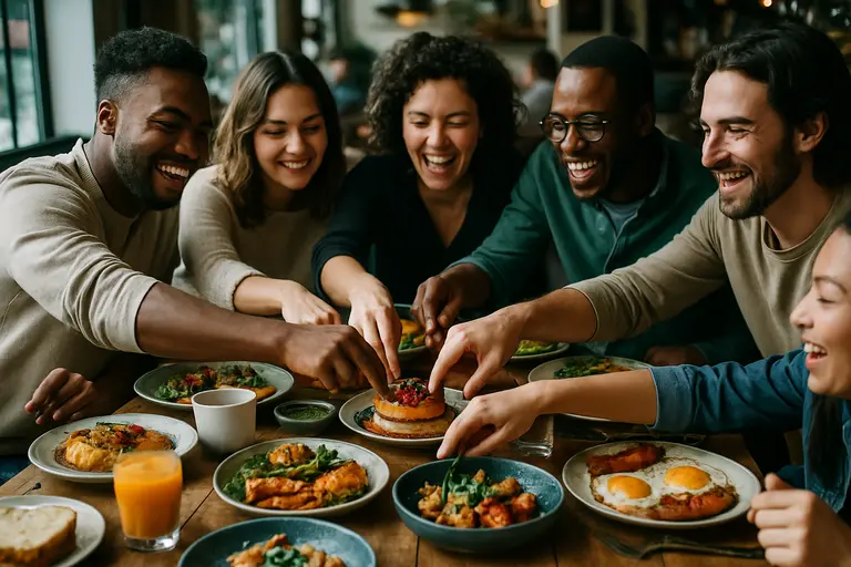 Small group sharing appetizers and mixed drinks at an early evening table